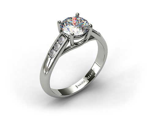 18k White Gold Cross Prong Cathedral Style Diamond Engagement Ring